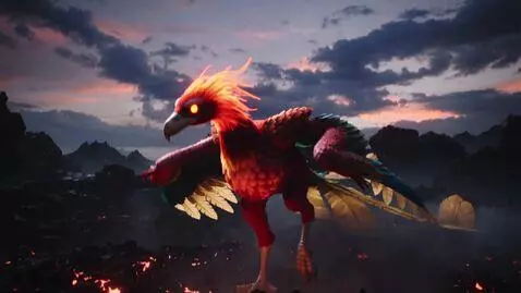 AI Video from prompt: The rebirth of a fiery phoenix rising from the a