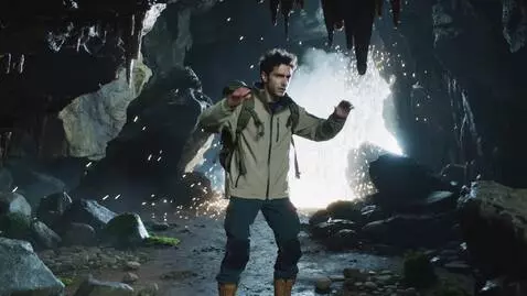 AI Video from prompt: man in cave with flash