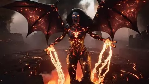 AI Video from prompt: A demonic female creature made of black lava and