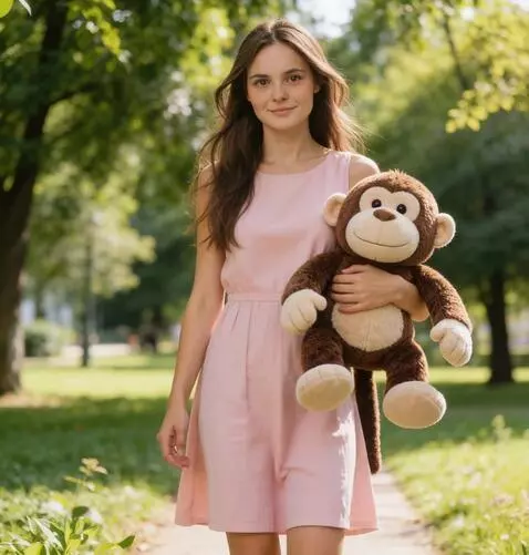AI Video from prompt: a girl is walking towards me. she has a plush mo