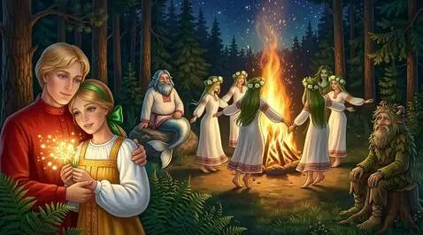 AI Video from prompt: Ivan Kupala Night celebration, young people in t