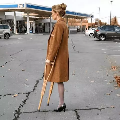 AI Video from prompt: A one-legged woman walks on her single leg and c