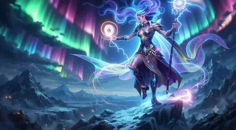 AI Video from prompt: The aurora borealis moves slowly. The character 