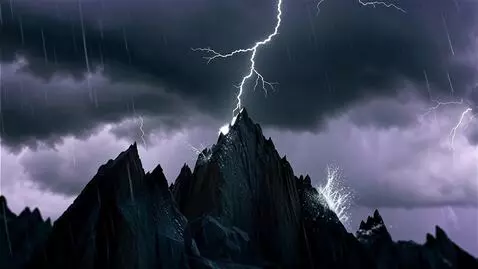 AI Video from prompt: Close-up of dark storm clouds. One bolt of light