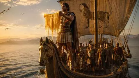 AI Video from prompt: At sunrise on the open sea, the Argo sails peace