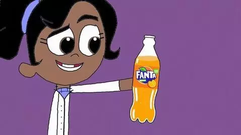 AI Video from prompt: Fanta Mango Sunrise Soda Cartoon Commercial: Hal