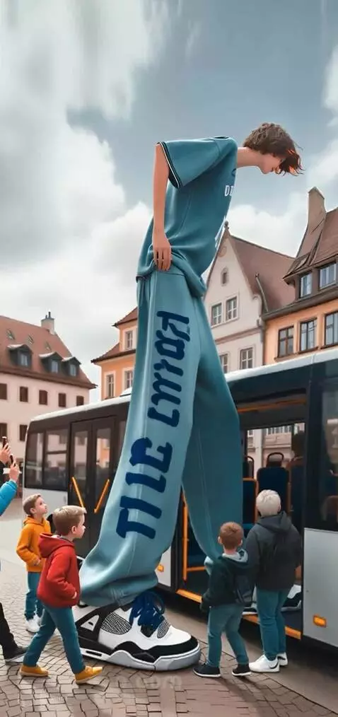 AI Video from prompt: The tallest boy sits down on the street facing t