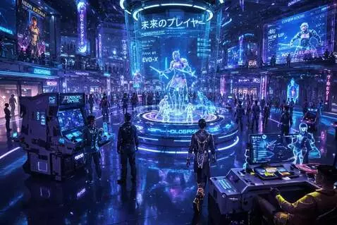 AI Video from prompt: The year is 2157. A massive futuristic arcade kn