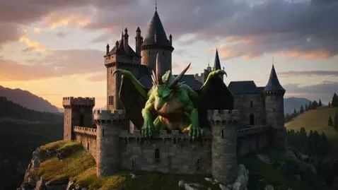 AI Video from prompt: A realistic film. A green dragon attempts to tak