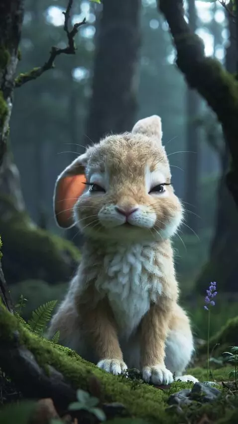 AI Video from prompt: The little rabbit realizes it is lost. It looks 