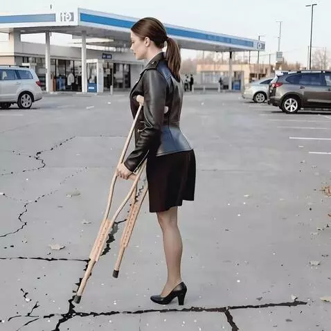 AI Video from prompt: A one-legged woman turns her back to the camera 