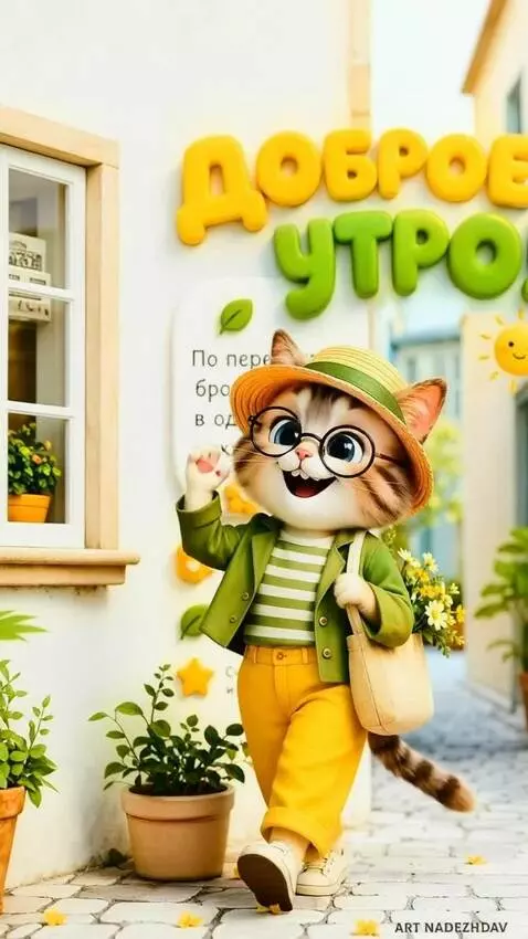 AI Video from prompt: The Cat walks along, smiling, humming a tune ,an