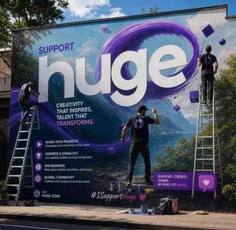 AI Video from prompt: Three inspired creators painting a massive mural