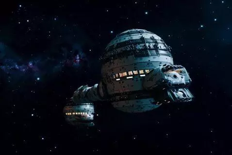 AI Video from prompt: A moon-size generational spaceship with thousand