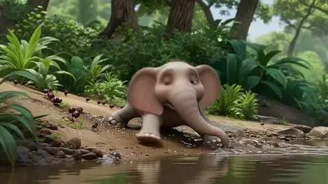 AI Video from prompt: *The Elephant and the Ants*  Once in a green jun