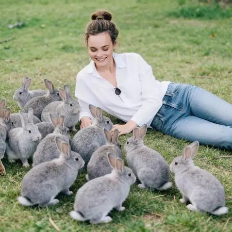 AI Video from prompt: the girl is petting the rabbits
