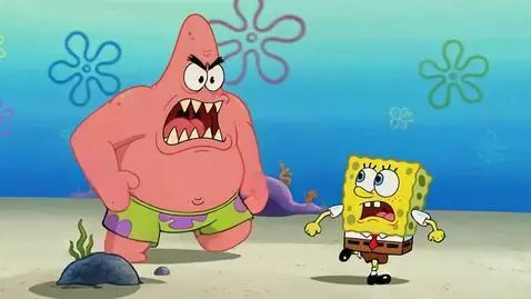 AI Video from prompt: Spongebob runs on his life monster Patrick roari