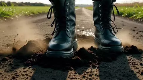 AI Video from prompt: Cinematic 5‑second low‑angle shot: heavy boots s