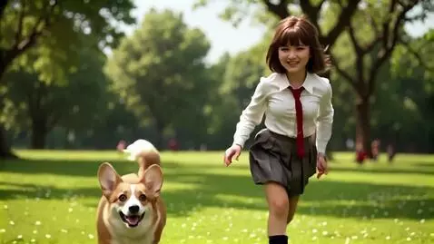 AI Video from prompt: a girl running with her dog