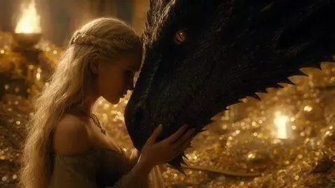 AI Video from prompt: Bring this photo to life beauty and the dragon t