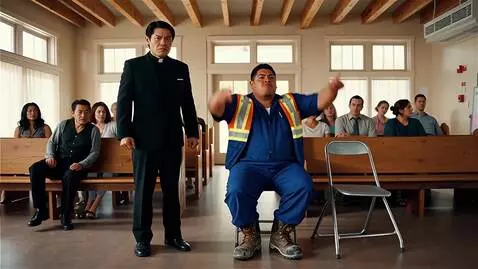 AI Video from prompt: A man in black clothes looks angrily at the seco