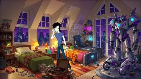 AI Video from prompt: Lance calls Ilana on the phone in the upstairs r