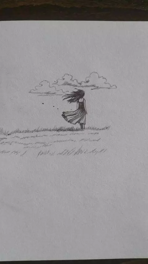 AI Video from prompt: The wind blows the woman's hair and dress as lea