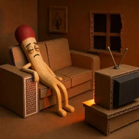 AI Video from prompt: Surreal short film scene inside a cardboard hous