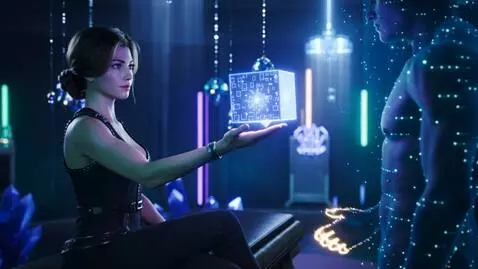AI Video from prompt: The Cube Exchange:**  *A hyper-detailed, photore