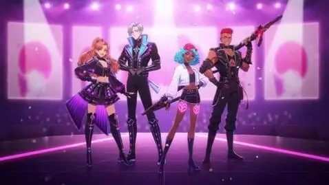 AI Video from prompt: Anime-style K-pop demon hunters on a glowing con