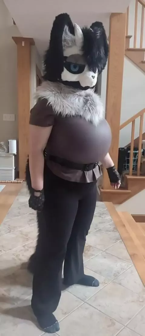 AI Video from prompt: Furry girl's bosoms growing like 2 huge overfill