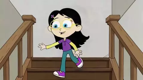 AI Video from prompt: A girl is running, falling and tripping downstai