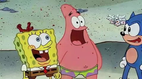 AI Video from prompt: Spongebob, and sonic vs patrick arguing spongebo