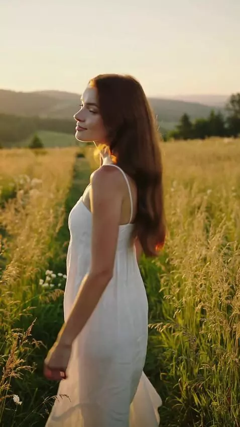 AI Video from prompt: Endless golden summer meadow at sunset, beautifu