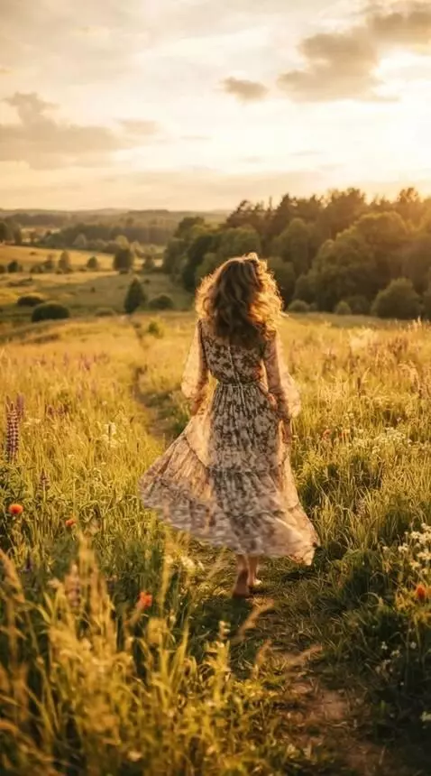 AI Video from prompt: Endless golden summer meadow at sunset, beautifu