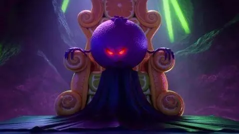 AI Video from prompt: Menacing 3D animation, Grapefruit (a large purpl