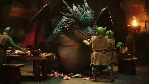 AI Video from prompt: A female dragon being fattened by her kobolds.. 