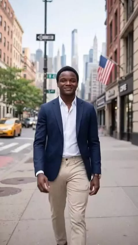 AI Video from prompt: Make this photo to be walking on the street of U