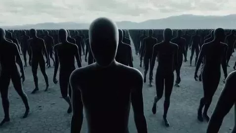 AI Video from prompt: Androids painted Vanta Black invade Earth by the
