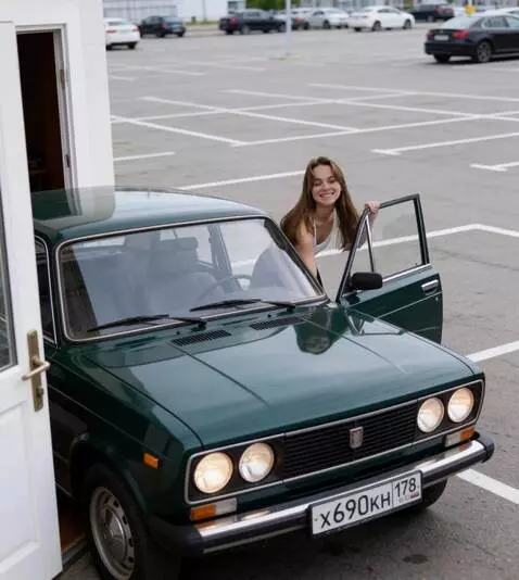 AI Video from prompt: the girl slams the car door and waves her hand.