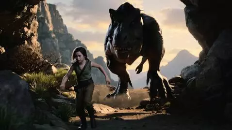 AI Video from prompt: The young girl sprints along a rocky trail. The 