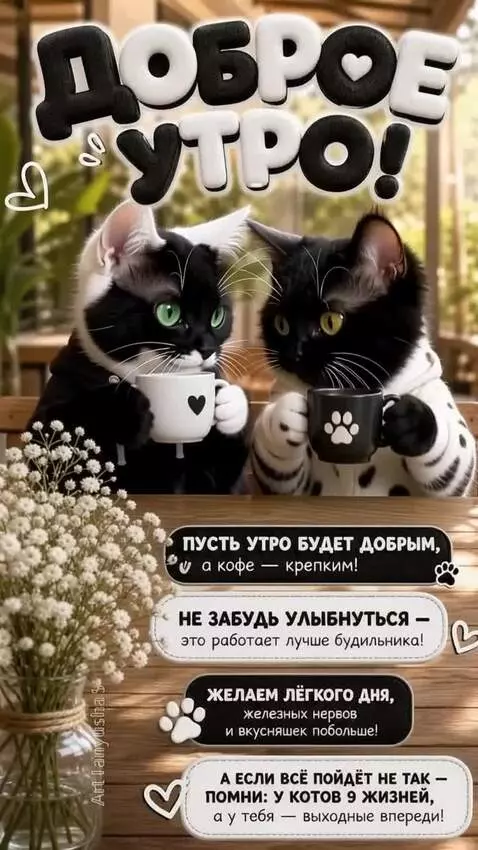 AI Video from prompt: The cats look at each other, smile, and wave the