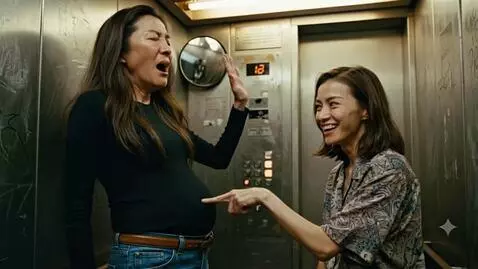 AI Video from prompt: A very bloated Chinese woman is riding in an apa