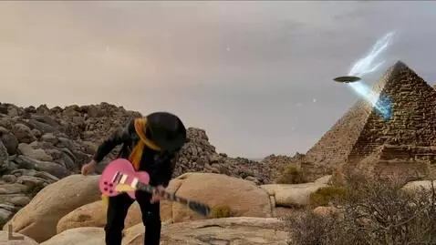 AI Video from prompt: the guitarist plays a fast solo , plasma arcs up