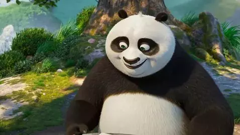 AI Video from prompt: Po panda writes on paper Pizza guy PO panda says