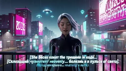 Cyberpunk hacker with glowing eyes overlooking a futuristic city at night, accessing the digital network.