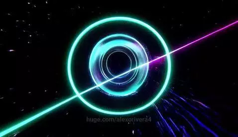 Abstract futuristic animation of a glowing neon vortex with vibrant pink, teal, and violet colors.