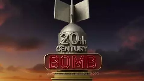 A parody logo resembling 20th Century Fox, with '20th CENTURY BOMB' text, exploding in fire and smoke.