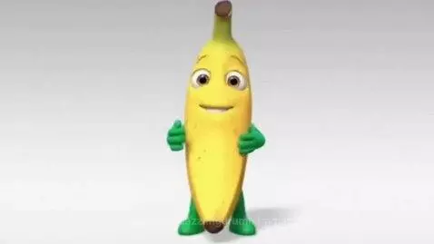 Animated yellow banana character speaking about its health benefits against a white background.