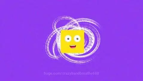 Yellow square character with eyes and mouth on purple background, then white text on white background.